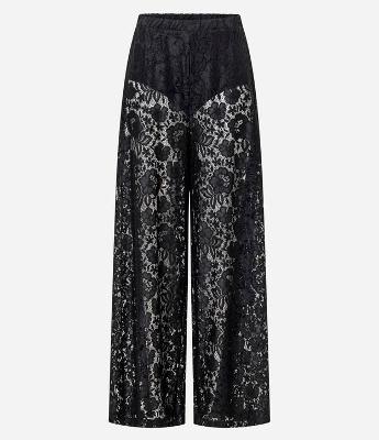 Calça Wide Leg em Renda Texturizada e Forro Hot Pants