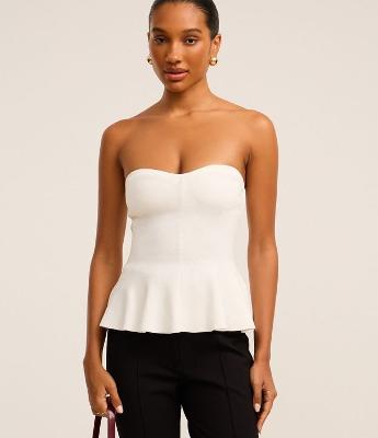 Blusa Peplum Sem Alça em Tricô Canelado