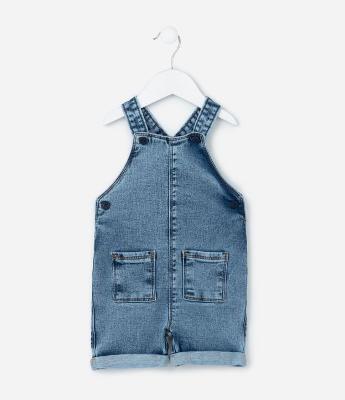 Jardineira Infantil Jeans com Bolsinhos - Tam 0 a 18 meses