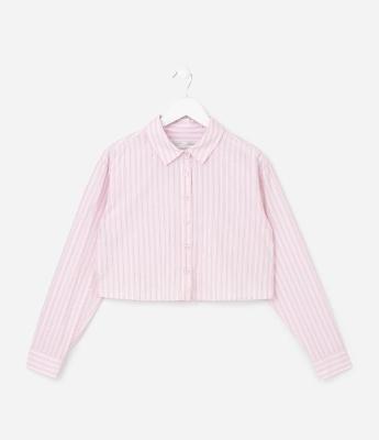Camisa Curta Infantil em Tricoline com Listras a Fio Tinto - Tam 5 a 14 Anos