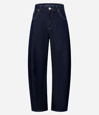 Calça Barrel em Jeans com Recortes na Barra