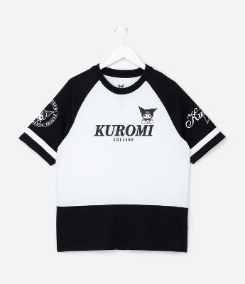 Camiseta Infantil com  Recortes e Estampa Kuromi - Tam 5 a 14 Anos