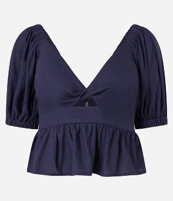 Blusa Peplum em Viscose e Linho com Manga Bufante