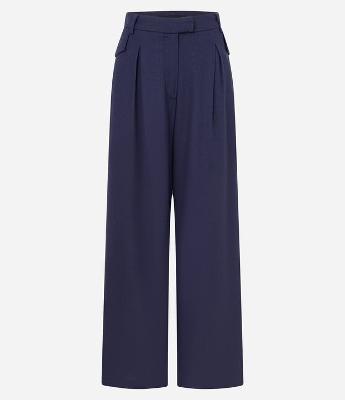 Calça Pantalona em Viscose e Linho com Piping
