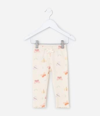 Calça Legging Infantil com Estampa Borboletas - Tam RN a 18 meses