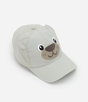 Boné Infantil Aba Curva com Orelhas e Carinha de Urso - Tam Único