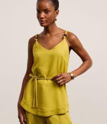 Blusa Longa em Crepe com Amarração e Miçanga na Alça