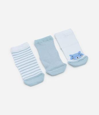 Kit 03 Meias Infantis com Estampa de Bichinhos - Tam 0 a 12 meses