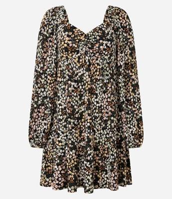 Vestido Curto em Viscose Texturizada e Estampa Floral Liberty