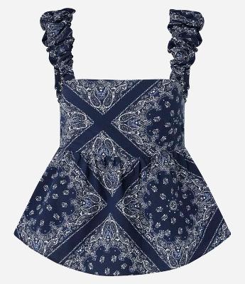 Blusa Peplum em Tricoline com Alça Bufante e Estampa Paisley