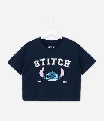 Camiseta Curta Infantil com Bordado do Stitch - Tam 5 a 14 Anos