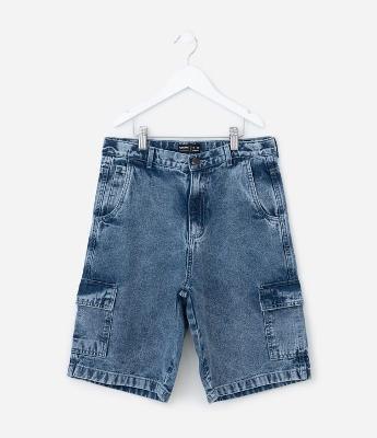 Bermuda Baggy Infantil com Bolsos Cargo - Tam 5 a 14 Anos