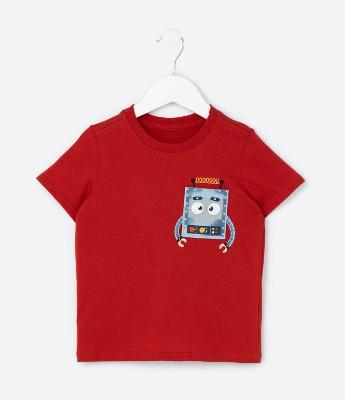Camiseta Infantil com Bolsinho Estampa Robô - Tam 1 a 6 Anos