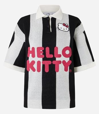 Camiseta em Tricô com Listras e Lettering Hello Kitty