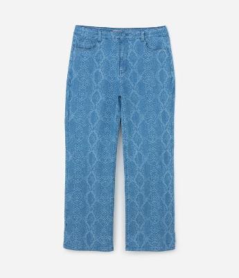 Calça Reta em Jeans com Estampa de Cobra Curve & Plus Size