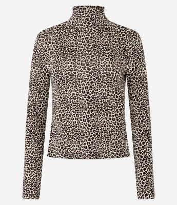 Blusa em Viscose com Gola Alta e Estampa de Animal Print Onça