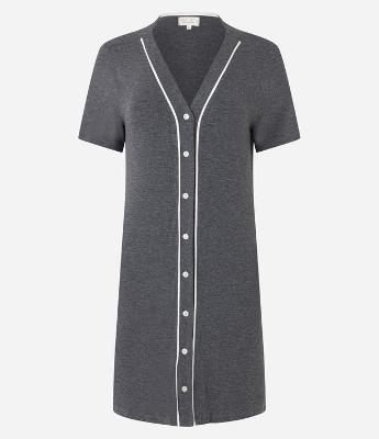 Camisola Curta em Viscose com Botões e Viés Contrastante