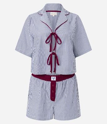 Pijama Short Doll em Chalis Listrado com Amarração e Short Boxer