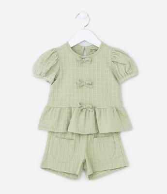 Conjunto Infantil Texturizado com Lacinhos - Tam 1 a 6 Anos