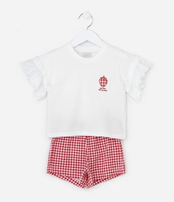Conjunto Infantil com Babado e Estampa Xadrez - Tam 1 a 6 Anos