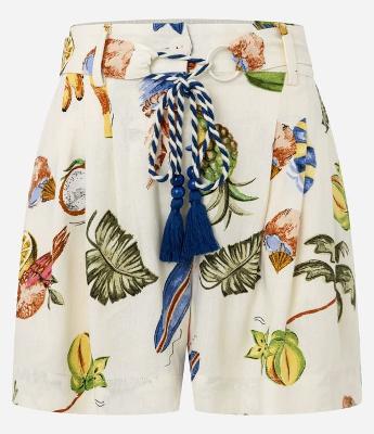 Short Curto em Viscolinho com Estampa de Frutas e Cinto Diferenciado