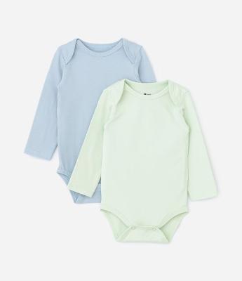 Kit 02 Bodies Infantis em Cotton Básicos - Tam RN a 18 meses