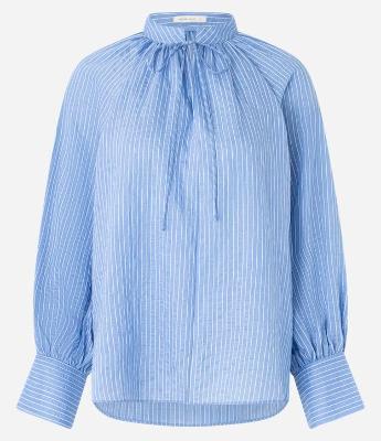 Blusa Boho em Liocel com Gola Padre e Listra de Fio Tinto