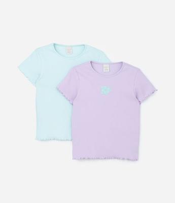 Kit 02 Blusas Infantis em Ribana com Estampa Flor  - Tam 5 a 14 Anos