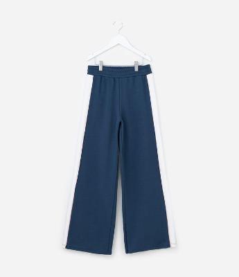 Calça Wide Leg Infantil com Recorte Lateral - Tam 5 a 14 Anos