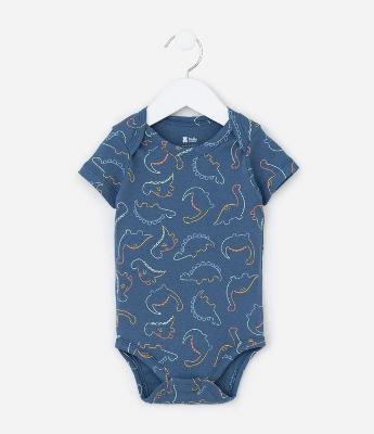 Body Infantil em Ribana com Estampa Dinossauro - Tam RN a 18 meses