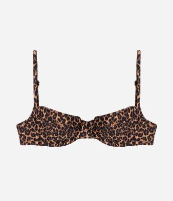 Biquíni Top Meia Taça em Microfibra Estampada de Animal Print Onça