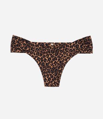 Biquíni Calcinha em Microfibra com Lateral Drapeada e Estampa Animal Print Onça