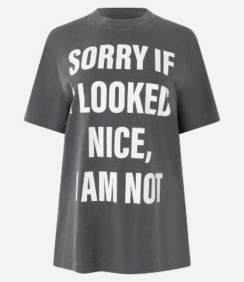 Camiseta Alongada em Algodão com Estampa em Lettering