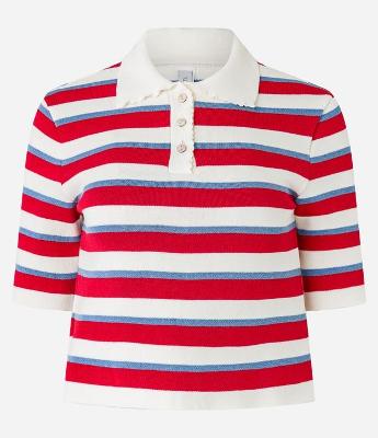 Blusa em Tricô Listrado e Acabamento Ondinha