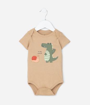 Body Infantil com Estampa Jacaré e Caracol - Tam 0 a 18 meses