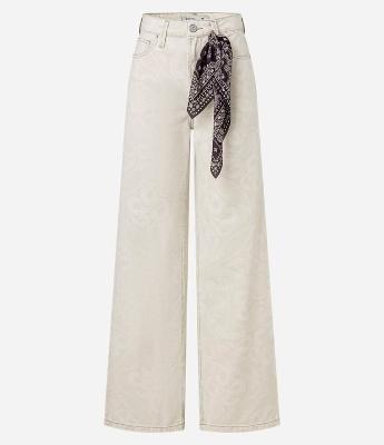 Calça Wide Leg em Sarja com Estampa Paisley e Lenço