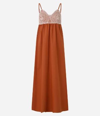 Vestido Longo em Viscolinho com Bordado de Flor no Bust