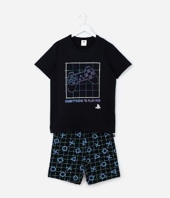 Pijama Curto com Estampa Playstation - Tam 5 A 14 Anos