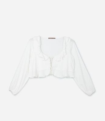Blusa em Viscose com Amarração Frontal e Babados Curve & Plus Size