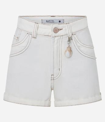 Short em Sarja com Bolsos Duplos e Pingente de Conchinha