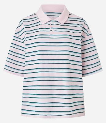 Camiseta em Malha com Gola Polo e Estampa de Listras