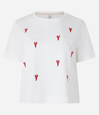 Camiseta em Algodão Com Bordados de Lagosta