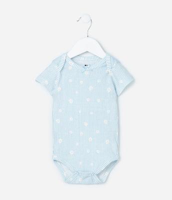 Body Infantil com Estampa de Listras e Margaridas - Tam 0 a 18 meses