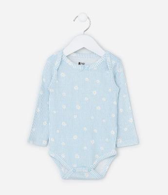 Body Infantil com Estampa Listras e Margaridas - Tam RN a 18 meses