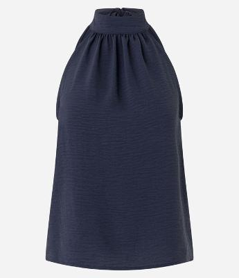 Blusa Frente Única em Crepe com Amarração na Gola Alta