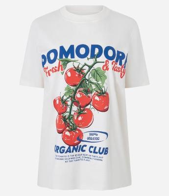 Camiseta Alongada em Algodão com Estampa Pomodoro