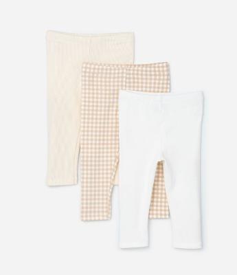Kit 03 Calças Infantis Leggings Variadas - Tam RN a 18 Meses