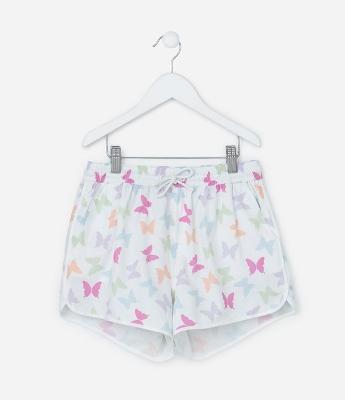 Short Runner Infantil com Estampa Borboletas - Tam 5 a 14 Anos