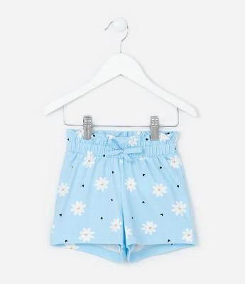 Short Infantil com Estampa de Margaridas e Corações - Tam 1 A 5 Anos