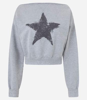 Moletom Cropped com Forro Fleece e Silk de Estrela no Peito